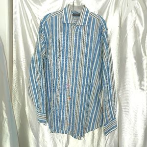 Thomas Dean strip Paisley buttn dwn dress shirt XL
